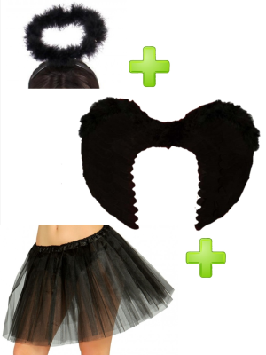 Set de Angel negro adulto - Packs Disfraces Halloween Adulto