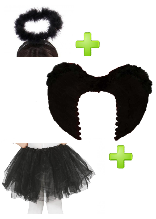 Set de Angel negro infantil - Packs Disfraces Halloween Infantiles