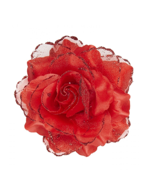 Flor con Pinza y Purpurina Roja - Flores y Peinetas de Flamenca