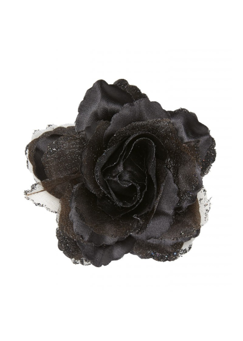 Flor con Pinza y Purpurina Negra - Flores y Peinetas de Flamenca
