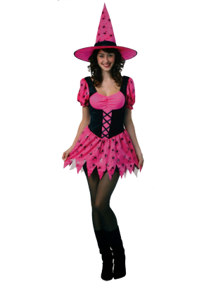 Disfraz de Bruja Rosa Corta - Disfraces de Brujas y Hechiceros para Mujer