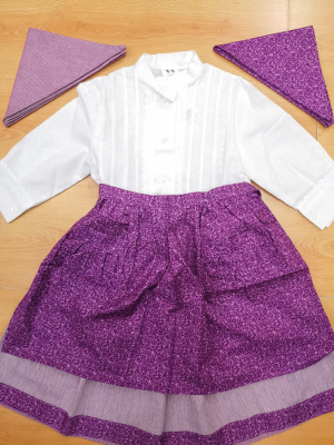 Conjunto Casera Blanco y Morado Delantal Flores - Trajes Neska - Baserritarra Niña