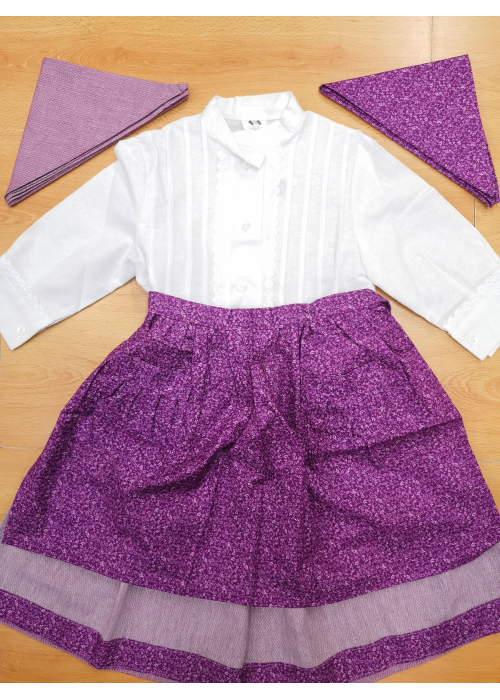 Conjunto Casera Blanco y Morado Delantal Flores - Trajes Neska - Baserritarra Niña