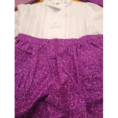 Conjunto Casera Blanco y Morado Delantal Flores - Trajes Neska - Baserritarra Niña