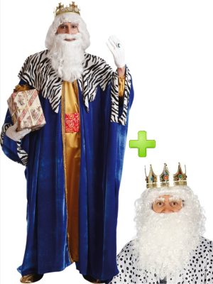 Disfraz de Rey Mago Melchor con corona, peluca y barba - Packs Navideños