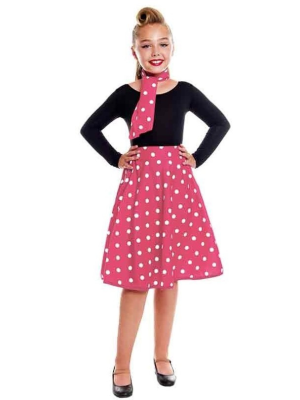 Falda Fucsia Lunares Blancos Infantil - Años 50-60 (Grease)