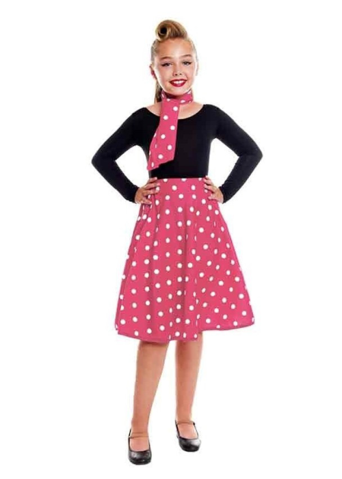 Falda Fucsia Lunares Blancos Infantil - Años 50-60 (Grease)