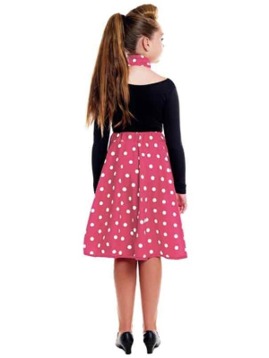 Falda Fucsia Lunares Blancos Infantil - Años 50-60 (Grease)