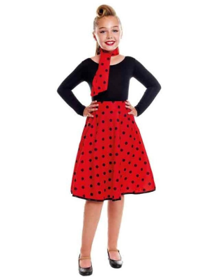 Falda Roja Lunares Negros Infantil - Años 50-60 (Grease)