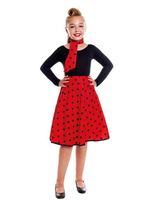 Falda Roja Lunares Negros Infantil - Años 50-60 (Grease)
