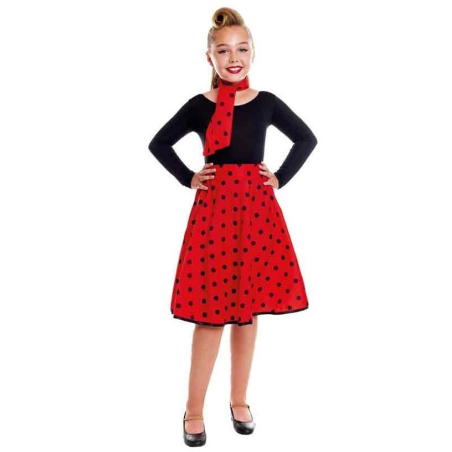 Falda Roja Lunares Negros Infantil - Años 50-60 (Grease)