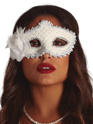 Antifaz con Flor Blanco - Mascaras y Antifaces