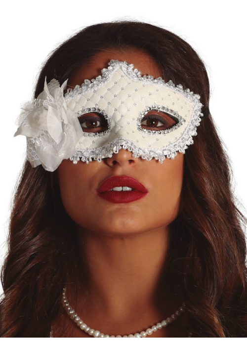 Antifaz con Flor Blanco - Mascaras y Antifaces