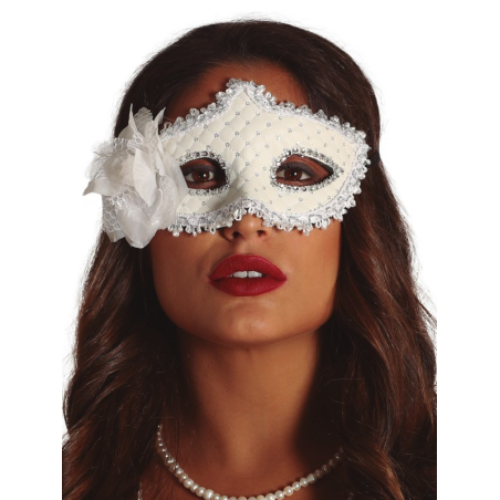 Antifaz con Flor Blanco - Mascaras y Antifaces