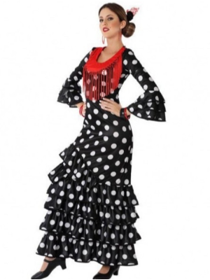 Disfraz de Sevillana Negra con Lunar Blanco - Disfraces de Faralaes y Toreros