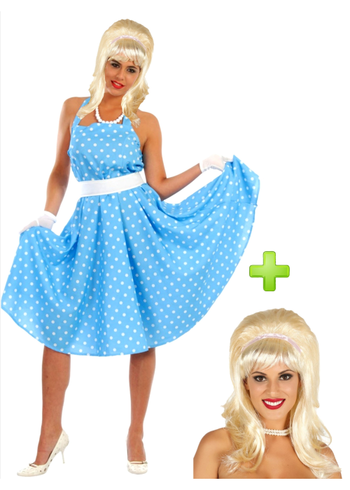 Vestit 50 blau perruca
