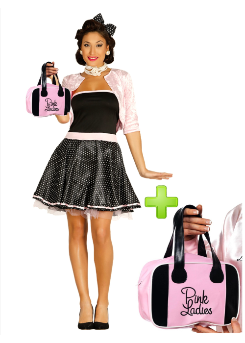 Vestit 50 de color rosa amb la bossa