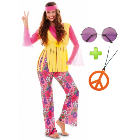 Disfraz de Hippie Rosa con set
