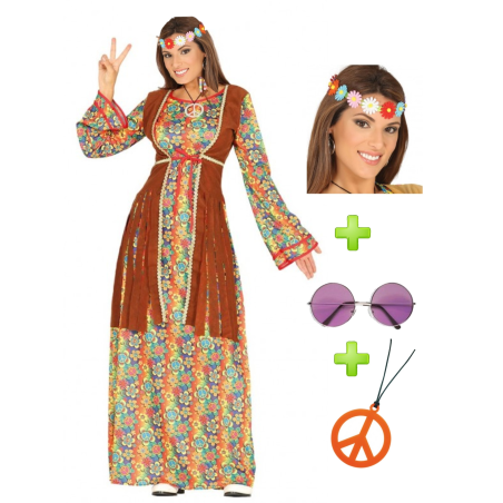 Disfraz de Hippie Flower Largo con set