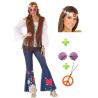Disfraz de Hippie Marron Mujer con set - Pack Disfraces Años 60-70