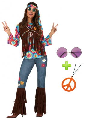 Disfraz de Hippie Flecos con Set - Pack Disfraces Años 60-70