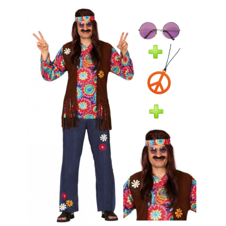 Disfraz Hippie Hombre Flecos con set