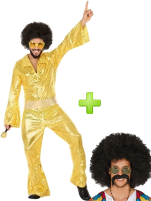 Disfraz de Disco Oro con peluca - Packs Disfraces Disco