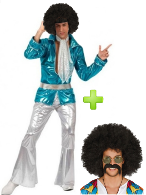Disfraz de Disco Azul con peluca - Packs Disfraces Disco