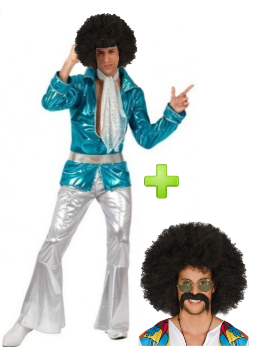 Disfraz de Disco Azul con peluca - Packs Disfraces Disco