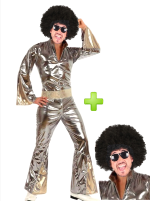 Disfraz de Disco Plata con peluca - Packs Disfraces Disco