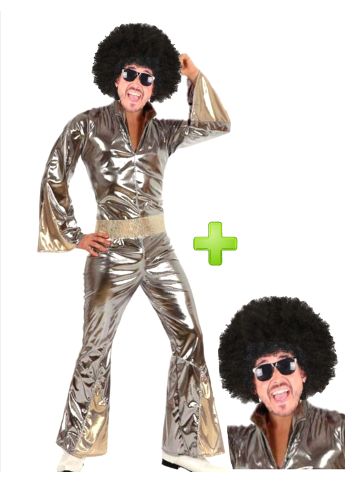 Disfraz de Disco Plata con peluca - Packs Disfraces Disco