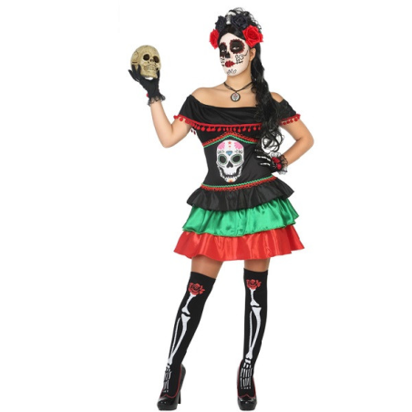 Disfraz de Catrina Corto Calavera para Mujer - Disfraces Halloween Esqueletos