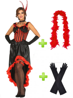 Disfraz de Can Can con boa y guantes - Packs Disfraces Cabaret