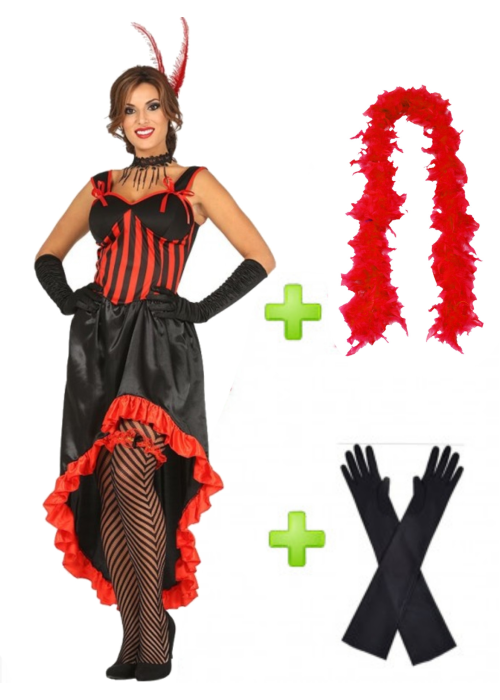 Disfraz de Can Can con boa y guantes