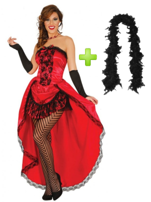 Disfraz de Can Can Mouling Rouge con boa - Packs Disfraces Cabaret