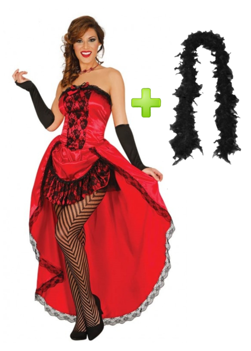 Disfraz de Can Can Mouling Rouge con boa - Packs Disfraces Cabaret