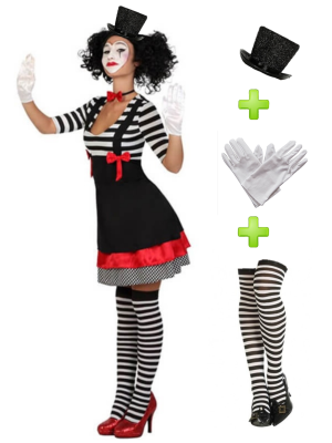 Disfraz de Mimo chica con medias y guantes - Packs Disfraces de Circo