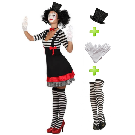 Disfraz de Mimo mujer con medias y guantes