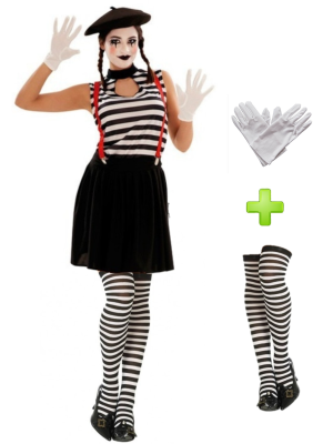 Disfraz de Mimo chica con medias y guantes - Packs Disfraces de Circo