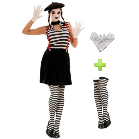 Disfraz de Mimo chica con medias y guantes - Packs Disfraces de Circo