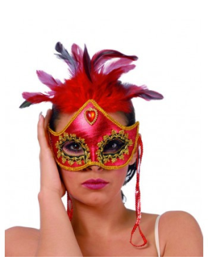 Antifaz con Plumas Rojo - Mascaras y Antifaces