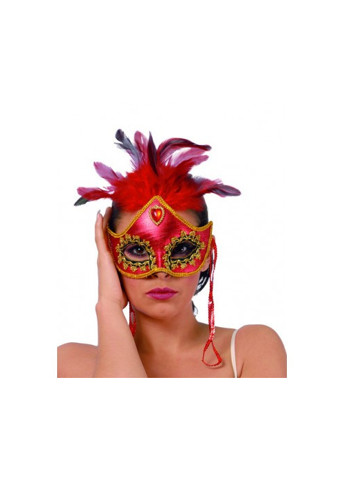Antifaz con Plumas Rojo - Mascaras y Antifaces