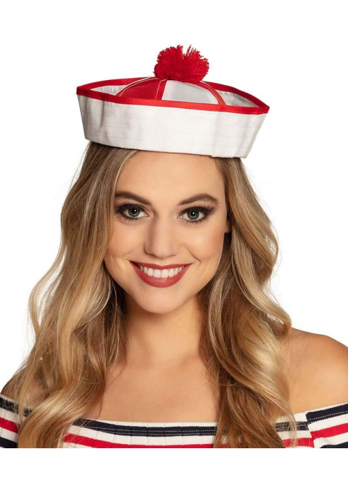 Barret de Mariner Pom Pom de color Vermell i Blanc