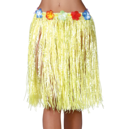 Falda Hawaiana con Flores de 55 cm Amarilla - Faldas y Pantalones