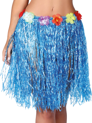 Saia havaiana com flores de 50 cm Azul