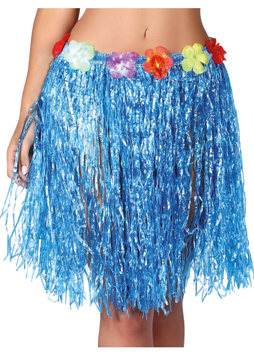 Faldilla hawaiana amb flors, de 50 cm de color Blau