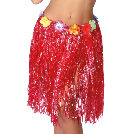 Falda Hawaiana con Flores de 55 cm Rojo - Faldas y Pantalones