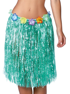 Falda Hawaiana con Flores de 55 cm Verde - Complementos de Hawaianos