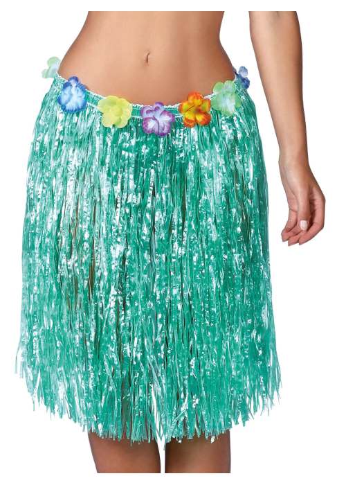 Falda Hawaiana con Flores de 55 cm Verde - Complementos de Hawaianos