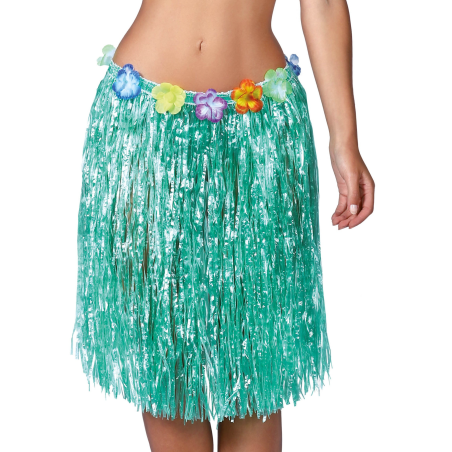 Falda Hawaiana con Flores de 55 cm Verde - Complementos de Hawaianos